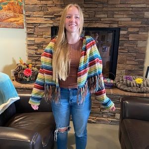 Design Options Vintage Knit Multi Color Wrap Crossover Sweater Scarf L/XL